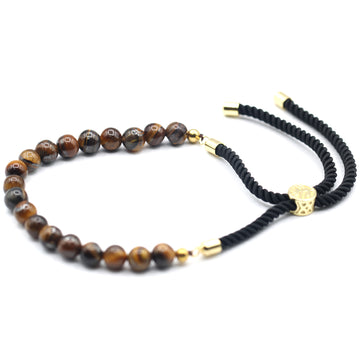 18K Gold Plated Gemstone Black String Bracelet - Tiger Eye - Hira Online